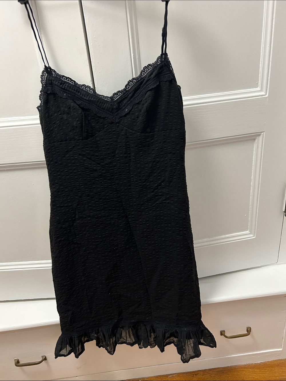 BCBGMaxAzria Black Lace-Trim Midi Slip Dress